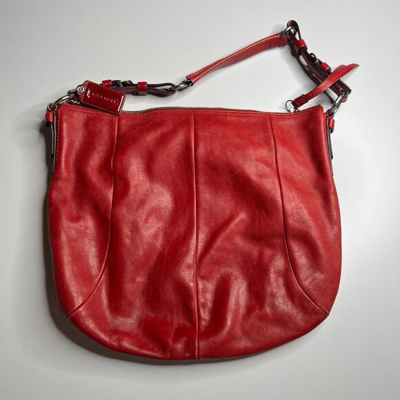 Coach Red Leather Hobo Shoulder Bag Purse Handbag Pink Lining #H0949-12834 - Picture 5 of 12